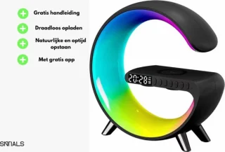 SNTIALS Wake Up Light Zwart - Lichtwekker met Draadloze Oplader en Bluetooth Speaker