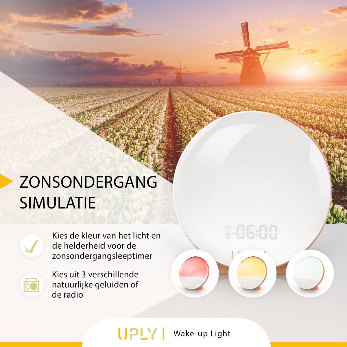 UPLY Wake Up Light Smart Clock met USB Oplaadpunt