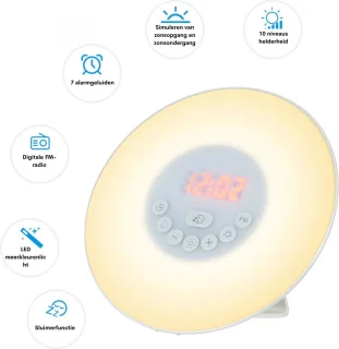 Wake Up Light Kleurrijke Zonsopgangwekker met FM Radio