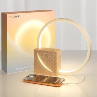 De Wake-up Light Wekker Houtkleur Ø22,6 cm in één oogopslag