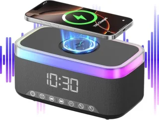 Wekker met oplader en sfeerlamp speaker zwart