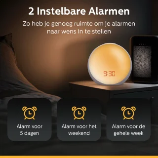 Wekker Wake Up Light Wekkerradio digitaal met USB en dubbel alarm
