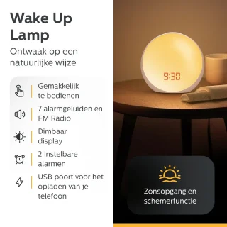 Wekker Wake Up Light Wekkerradio digitaal met USB en dubbel alarm