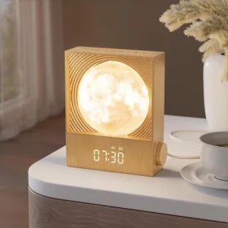 Zonsopgang wekker van hout – draaibaar maanlicht – alarmklok