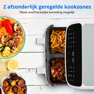 MEDION P20 XXL Heteluchtfriteuse met dubbele kamer (8,7 L, Airfryer, 2.600 W, 10 automatische programma’s, 2 lades, kijkvenster, Dual Cook & Sync Finish) mat