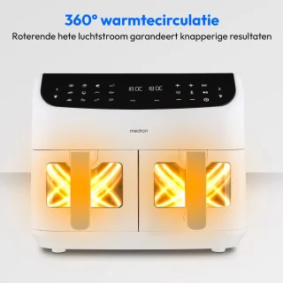 MEDION P20 XXL Heteluchtfriteuse met dubbele kamer (8,7 L, Airfryer, 2.600 W, 10 automatische programma’s, 2 lades, kijkvenster, Dual Cook & Sync Finish) mat