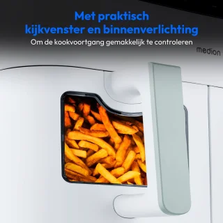 MEDION P20 XXL Heteluchtfriteuse met dubbele kamer (8,7 L, Airfryer, 2.600 W, 10 automatische programma’s, 2 lades, kijkvenster, Dual Cook & Sync Finish) mat