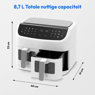 MEDION P20 XXL Heteluchtfriteuse met dubbele kamer (8,7 L, Airfryer, 2.600 W, 10 automatische programma’s, 2 lades, kijkvenster, Dual Cook & Sync Finish) mat
