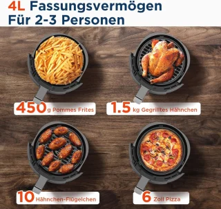 4L XL Heteluchtfriteuse met LED-Touchscreen en 8 Kookfuncties