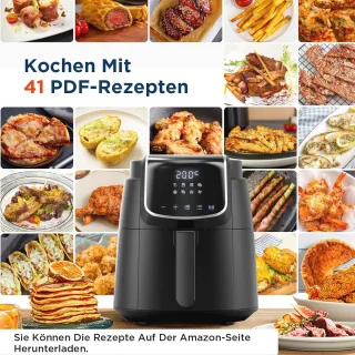 4L XL Heteluchtfriteuse met LED-Touchscreen en 8 Kookfuncties