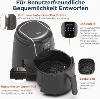 4L XL Heteluchtfriteuse met LED-Touchscreen en 8 Kookfuncties