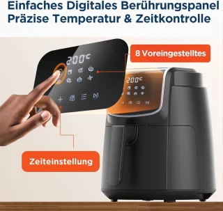 4L XL Heteluchtfriteuse met LED-Touchscreen en 8 Kookfuncties