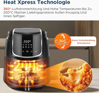 4L XL Heteluchtfriteuse met LED-Touchscreen en 8 Kookfuncties