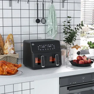 HOMCOM-Heißluftfritteuse-Stahl, Kunststoff-38,5L x 38B x 30,5H cm-Schwarz