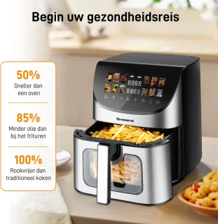 Digitale Airfryer XXL 9L Sinaopus 8005A -1800W Heteluchtfriteuse - Kleurendisplay - 12 Voorgeprogrammeerde Functies - Slimme Tijd & Temperatuurregeling - Capaciteit voor 5 Personen