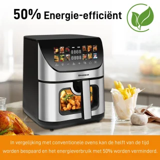 Digitale Airfryer XXL 9L Sinaopus 8005A -1800W Heteluchtfriteuse - Kleurendisplay - 12 Voorgeprogrammeerde Functies - Slimme Tijd & Temperatuurregeling - Capaciteit voor 5 Personen