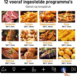 Digitale Airfryer XXL 9L Sinaopus 8005A -1800W Heteluchtfriteuse - Kleurendisplay - 12 Voorgeprogrammeerde Functies - Slimme Tijd & Temperatuurregeling - Capaciteit voor 5 Personen