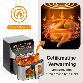 Digitale Airfryer XXL 9L Sinaopus 8005A -1800W Heteluchtfriteuse - Kleurendisplay - 12 Voorgeprogrammeerde Functies - Slimme Tijd & Temperatuurregeling - Capaciteit voor 5 Personen