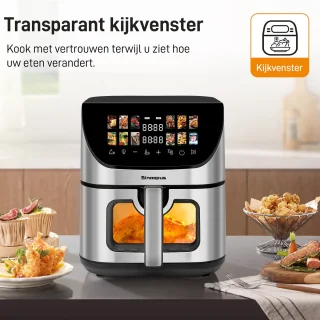 Digitale Airfryer XXL 9L Sinaopus 8005A -1800W Heteluchtfriteuse - Kleurendisplay - 12 Voorgeprogrammeerde Functies - Slimme Tijd & Temperatuurregeling - Capaciteit voor 5 Personen