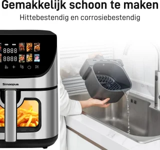 Digitale Airfryer XXL 9L Sinaopus 8005A -1800W Heteluchtfriteuse - Kleurendisplay - 12 Voorgeprogrammeerde Functies - Slimme Tijd & Temperatuurregeling - Capaciteit voor 5 Personen