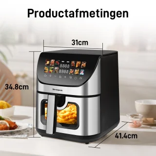 Digitale Airfryer XXL 9L Sinaopus 8005A -1800W Heteluchtfriteuse - Kleurendisplay - 12 Voorgeprogrammeerde Functies - Slimme Tijd & Temperatuurregeling - Capaciteit voor 5 Personen