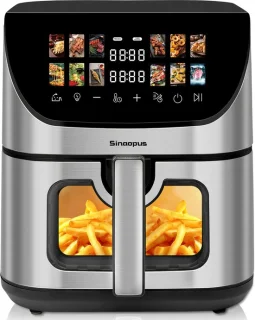 Digitale Airfryer XXL 9L Sinaopus 8005A -1800W Heteluchtfriteuse - Kleurendisplay - 12 Voorgeprogrammeerde Functies - Slimme Tijd & Temperatuurregeling - Capaciteit voor 5 Personen
