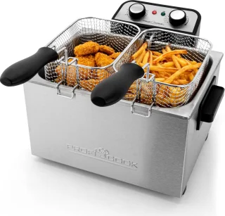Dubbele Friteuse met Koudezonetechnologie en 5 Liter Capaciteit - 2 Kleine & 1 Grote Mand