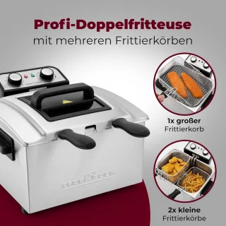Dubbele Friteuse met Koudezonetechnologie en 5 Liter Capaciteit - 2 Kleine & 1 Grote Mand