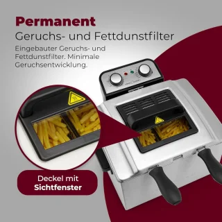 Dubbele Friteuse met Koudezonetechnologie en 5 Liter Capaciteit - 2 Kleine & 1 Grote Mand