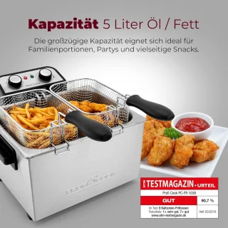 Dubbele Friteuse met Koudezonetechnologie en 5 Liter Capaciteit - 2 Kleine & 1 Grote Mand