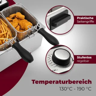 Dubbele Friteuse met Koudezonetechnologie en 5 Liter Capaciteit - 2 Kleine & 1 Grote Mand