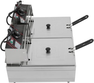 Wat vinden we goed aan de Elektrische Friteuse - Dubbele Tank - Dompel Frituurpan - Professionele Frituurmachine - Roestvrijstaal - 2 x 6L Capaciteit - 2 x 2500W Vermogen - Temperatuurregeling - Voor Friet, Snacks, Kip, Garnalen - Horeca & Thuisgebruik