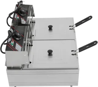 Elektrische Friteuse - Dubbele Tank - Dompel Frituurpan - Professionele Frituurmachine - Roestvrijstaal - 2 x 6L Capaciteit - 2 x 2500W Vermogen - Temperatuurregeling - Voor Friet, Snacks, Kip, Garnalen - Horeca & Thuisgebruik