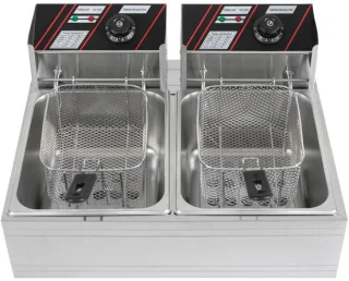Elektrische Friteuse - Dubbele Tank - Dompel Frituurpan - Professionele Frituurmachine - Roestvrijstaal - 2 x 6L Capaciteit - 2 x 2500W Vermogen - Temperatuurregeling - Voor Friet, Snacks, Kip, Garnalen - Horeca & Thuisgebruik