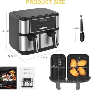 Luchtfriteuse 4L en 6L - Compacte 8-in-1 Oven met Dubbele Zone en Receptenboek