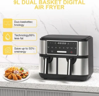 Luchtfriteuse 4L en 6L - Compacte 8-in-1 Oven met Dubbele Zone en Receptenboek