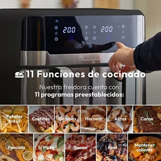 900W Hot Air Fryer 9L met LED Touch Screen en 11 functies | Dubbele friteuse
