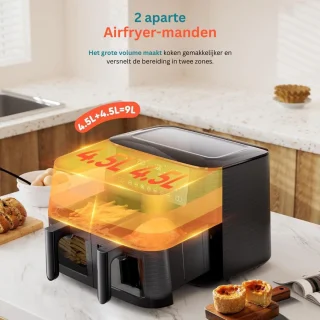 DailySupplies® Dubbele Airfryer XXXL - Duo Heteluchtfriteuse - Geschikt voor Accessoires - Zwart
