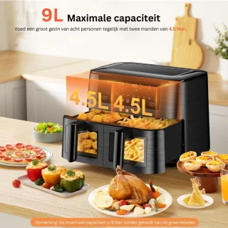 DailySupplies® Dubbele Airfryer XXXL - Duo Heteluchtfriteuse - Geschikt voor Accessoires - Zwart