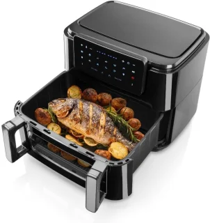 Haeger AF-D10.010A friteuse Dubbel 10 l Vrijstaand 2600 W Heteluchtfriteuse Zwart
