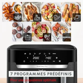 Luchtfriteuse met dubbele mand 11L - 7 automatische programma's - Voor 8 personen