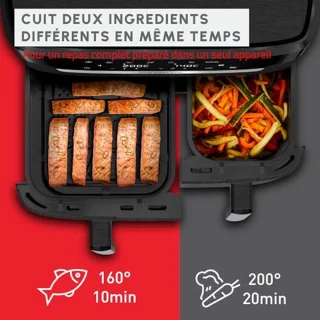 Luchtfriteuse met dubbele mand 11L - 7 automatische programma's - Voor 8 personen