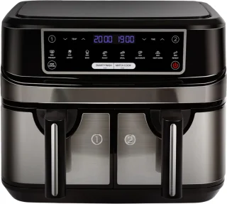 Paco Goederen® Heteluchtfriteuse - Aifryer - 9 liter XXL - 2 onafhankelijke lades van 4,5 liter - 8 automatische programma's met LED-touchscreen - 2 Kookvakken