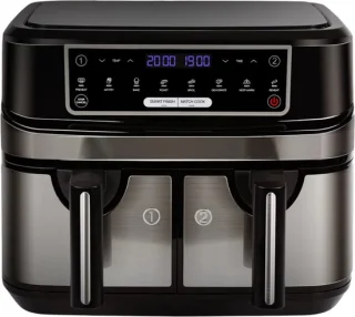 Paco Goederen® Heteluchtfriteuse - Aifryer - 9 liter XXL - 2 onafhankelijke lades van 4,5 liter - 8 automatische programma's met LED-touchscreen - 2 Kookvakken