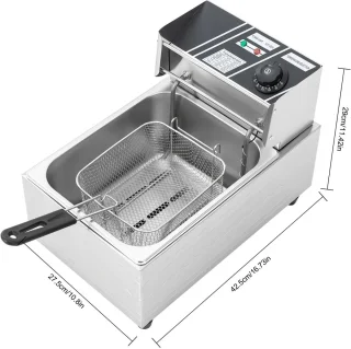 Friteuse - 6L – Frituurpannen - 2500W – Elektrische - RVS – Temperatuurregeling – Voor Thuis - en Horeca – Incl. Frituurmand - Lichtgrijs