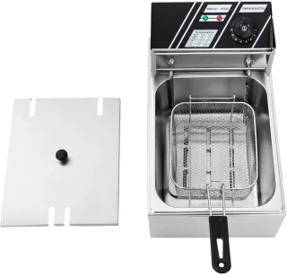 Friteuse - 6L – Frituurpannen - 2500W – Elektrische - RVS – Temperatuurregeling – Voor Thuis - en Horeca – Incl. Frituurmand - Lichtgrijs