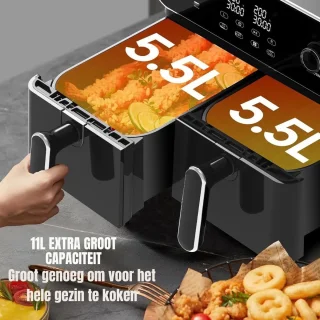 Thuys – Dubbele Airfryer – Heteluchtfriteuse – Duo Airfryer – 9 L – 36 x 40 x 32cm – Zwart