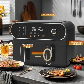 Thuys – Dubbele Airfryer – Heteluchtfriteuse – Duo Airfryer – 9 L – 36 x 40 x 32cm – Zwart