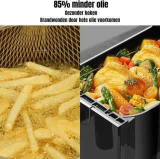 Thuys – Dubbele Airfryer – Heteluchtfriteuse – Duo Airfryer – 9 L – 36 x 40 x 32cm – Zwart
