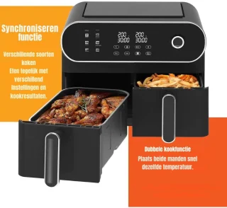 Thuys – Dubbele Airfryer – Heteluchtfriteuse – Duo Airfryer – 9 L – 36 x 40 x 32cm – Zwart